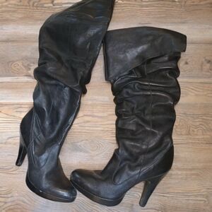 JESSICA SIMPSON -- Black Leather Knee-High Boots